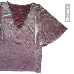 AEO Crushed Velvet Pink Top - XS